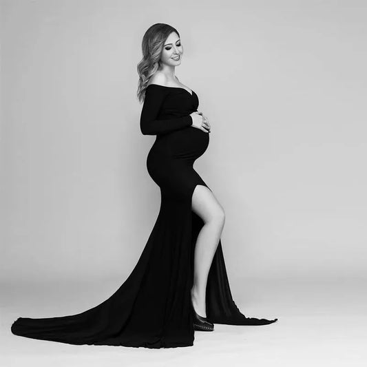 Vestido Maternidade Maxi Elegante: Glamour Maternal para Sessão Fotográfica
